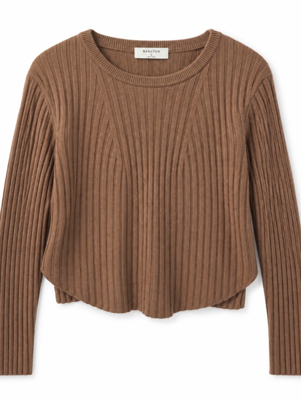 Aritzia Babaton WOOL/LINEN knit brown sweater M ribbed boxy office minimalist